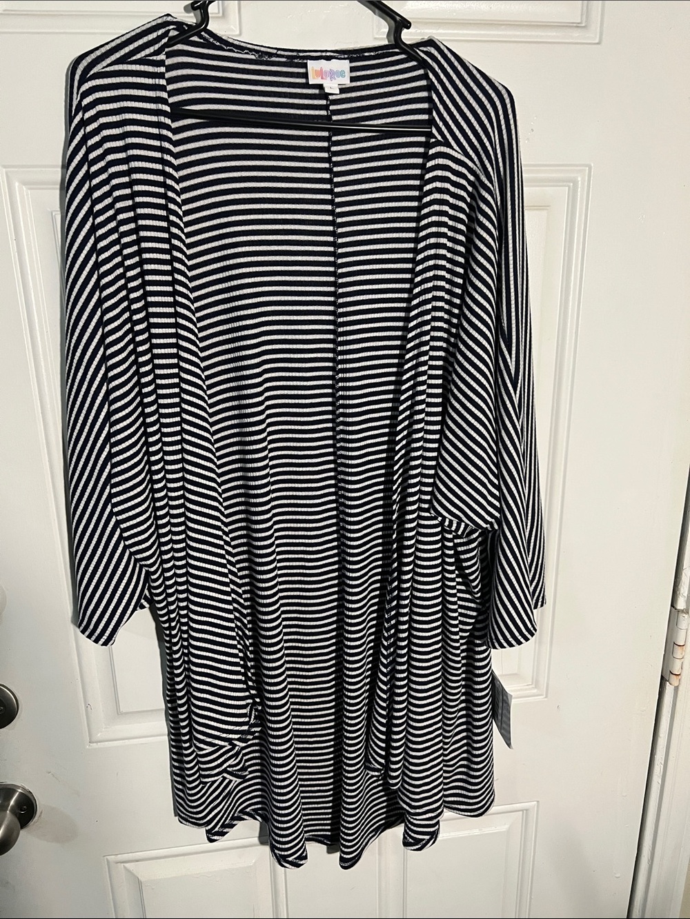 LuLaRoe Black and White Striped Duster Cardigan